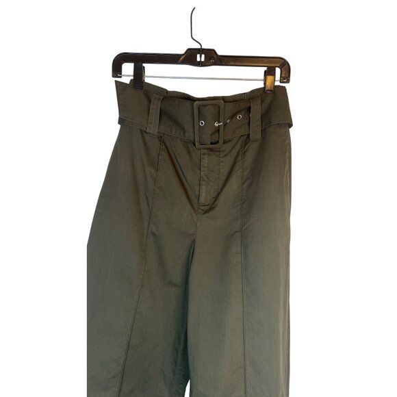 Zara Woman XS Olive Green Belted Wide-Leg Cropped Pants Cotton Blend - Picture 5 of 13